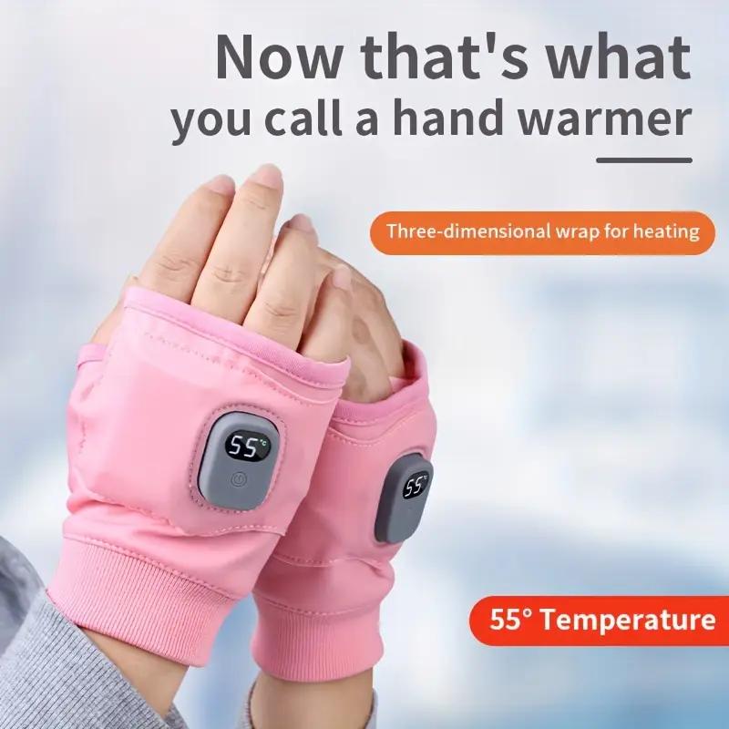 Rechargeable Heated Gloves with Digital Display, Touchscreen Half-Finger Winter Gloves, Three Temperature Settings, USB Charging