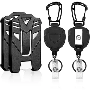 2 Pack Retractable Badge Holder, Heavy Duty Badge Reels with ID Badge Holder,Tactical Id Card Holder Vertical Id Holder with Carabiner Keychain...