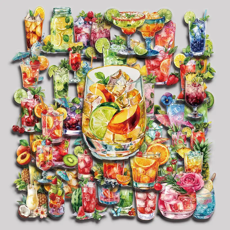 50PCS Summer Drinks Aesthetic Vinyl Stickers Pack for Laptop Water Bottle Phone Case Skateboard Journal Scrapbook DIY Decoration