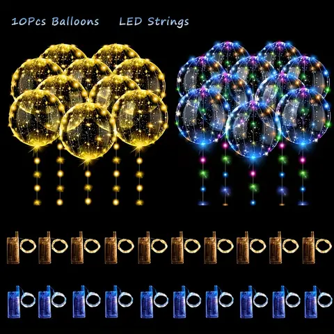 10 Balloons+10 Strings Led Lights Transparent Bubble Balls, Suitable For Wedding, Birthday Decoration, Party Supplies, Engagements,, New Year And Valentine's Day Mother's Day Independence Day Decor- Battery Powered AA Batteries and Helium Not include