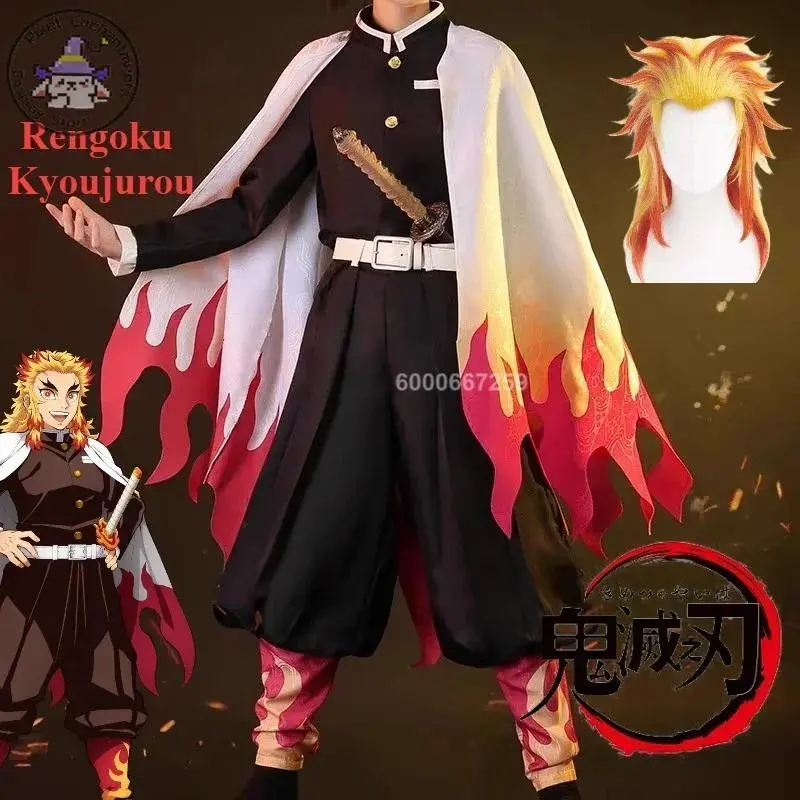 Anime Rengoku Kyojuro Cosplay Costumes Men Yaiba Kisatsutai Member Role Play Outfit Halloween Comic Con