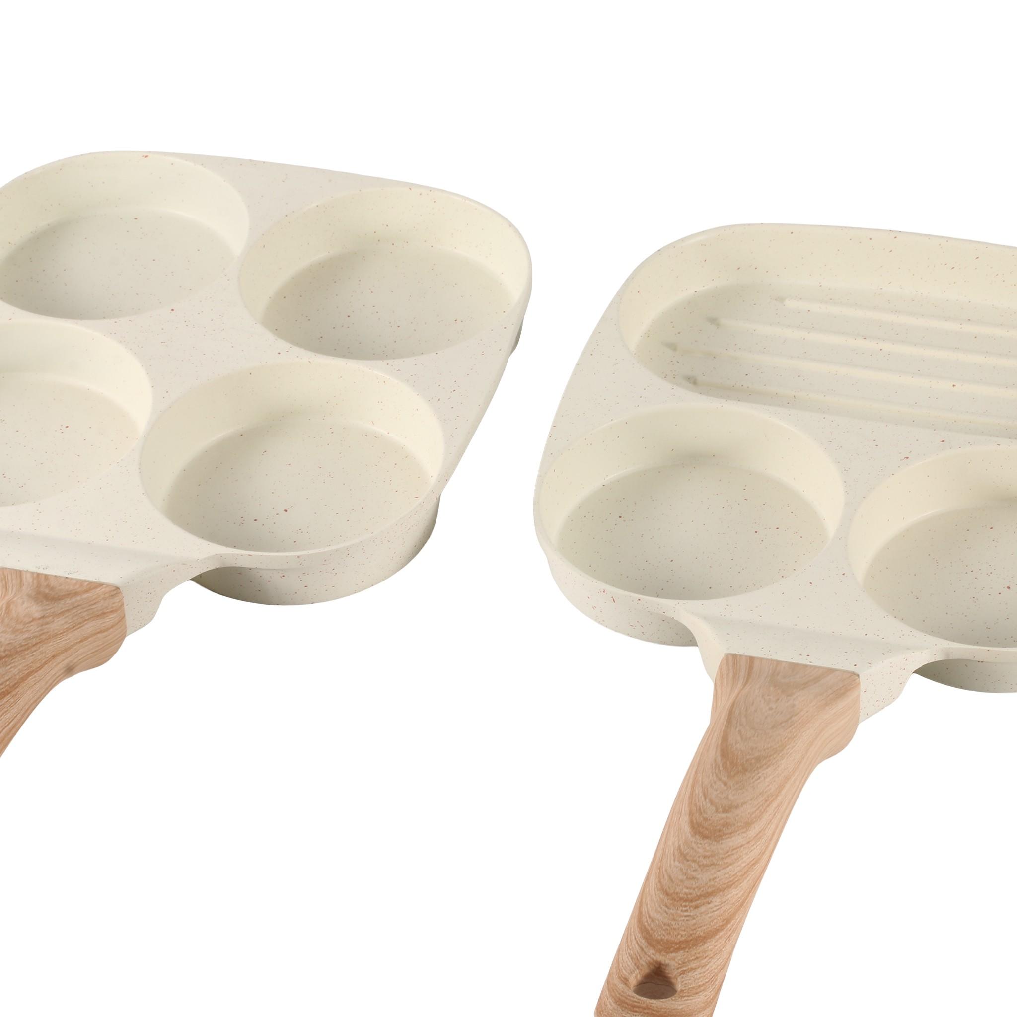 Non-Stick Egg Cooker with 4 Holes, Small Breakfast Pancake Pan, Kitchen Utensil for Gas and Electric Stoves, Handle Included