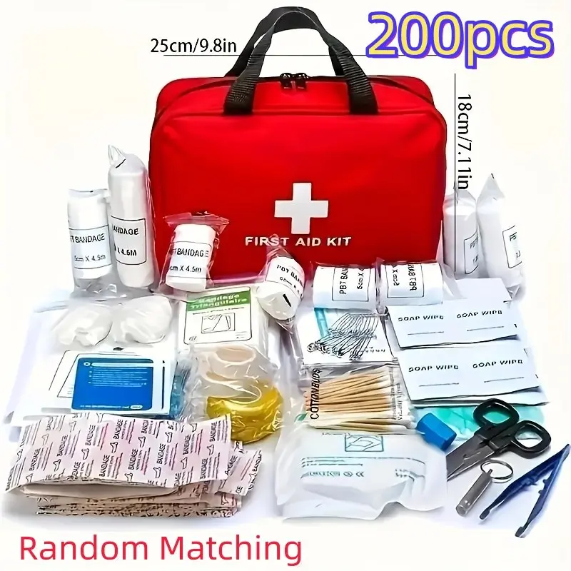Advanced First Aid Kit with 200 Items, Includes Bandages, Scissors, Tweezers, Ideal for Home and Outdoor Adventures