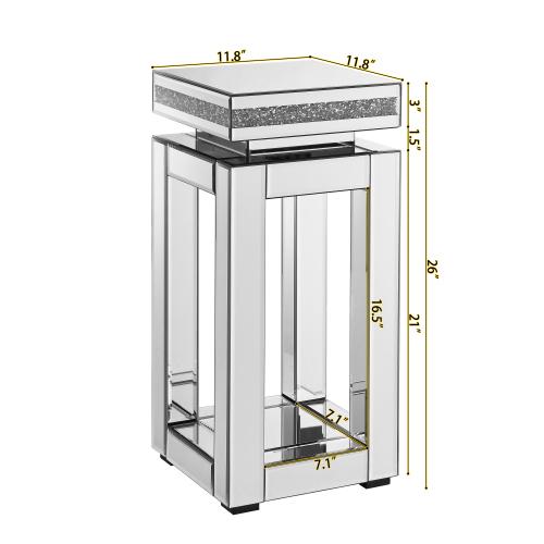 Mirror round table with crystal inlay, 2-layer modern small sofa table with storage space, silver decorative table suitable for living room, bedroom, coffee and small spaces Rectangular Tabletop White