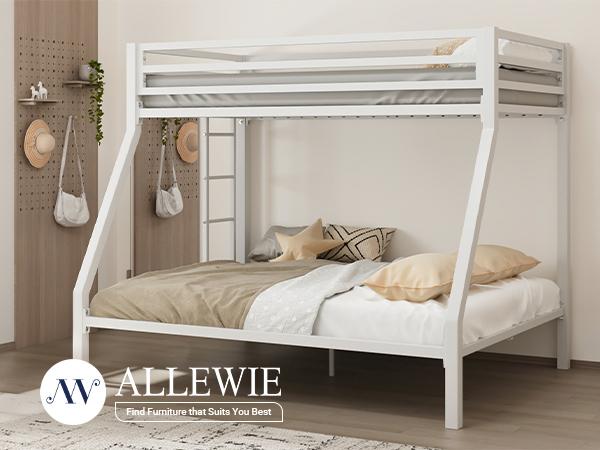 Allewie Twin Over Full Metal Bunk Bed - 【Frame Only No Mattress】Removable Stairs & Heavy Duty Frame with 12" Underbed Storage, Black/White, #TikTokShopfalldealsforyou