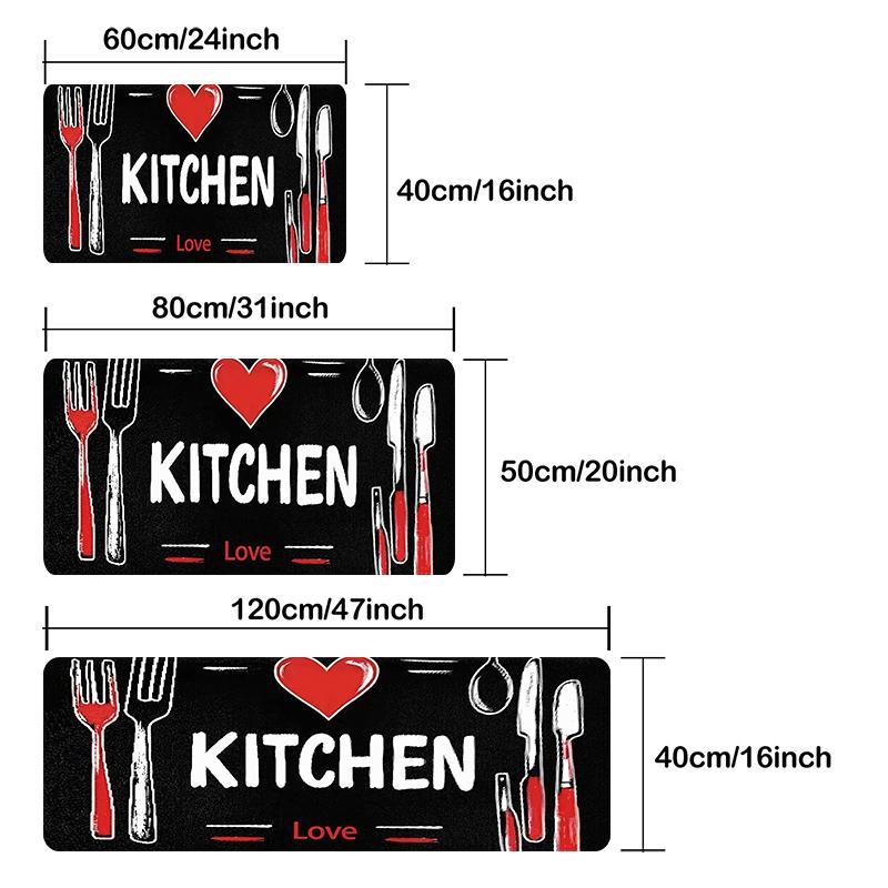 2/3pcs Flannel Kitchen Mat Set, Base Hand-Drawn Design, Non-Slip, Absorbent, Ideal for Bathroom, Laundry Room, Hallway