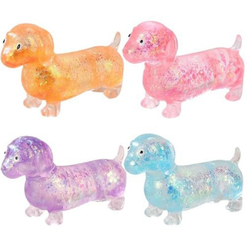 1/2/4PCS Dachshund Squishy Toy, Squishy Weiner Dog, Stress Relief Toy, Glitter Weiner Dog Maltose Stress Ball, Slow Rise Fidget for Anxiety Relief, Soft Squeeze Desk Gadget for Home Office Travel