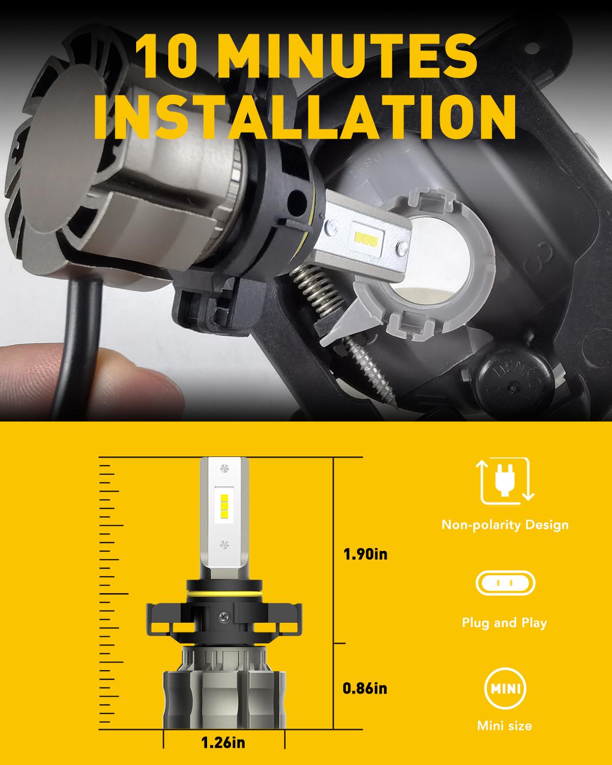 AUXITO 5202 LED Fog Light Bulbs, 6500K Cool White 6000 Lumen Plug And Play, 300% Brighter, 5201 PS19W 12085 PS24W Daytime Running Lights Replacement (Pack of 2)