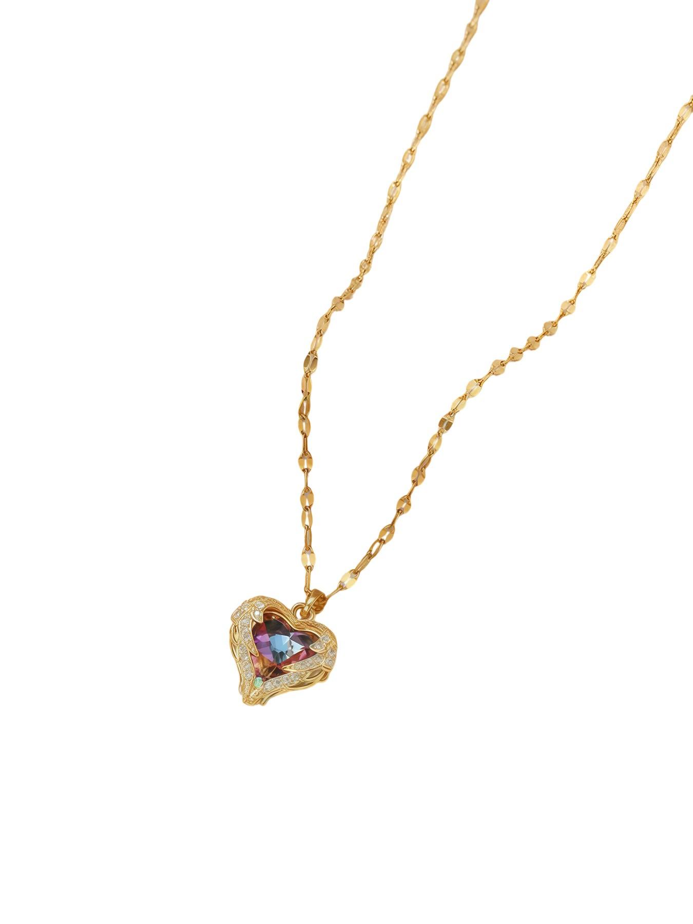 Ocean Heart Colorful Pendant Necklace, Elegant Lady Fashion Love Charm Jewelry, Daily Wear, Gift for Girlfriend, All Seasons