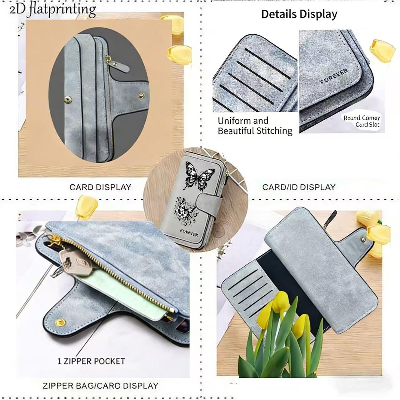 1pc Butterfly pattern women's long wallet, multi-functional wallet, portable snap coin purse, birthday gift and daily commuting essential, perfect holiday gift, suitable for outdoor, travel and family use, 3.10CYJ-5