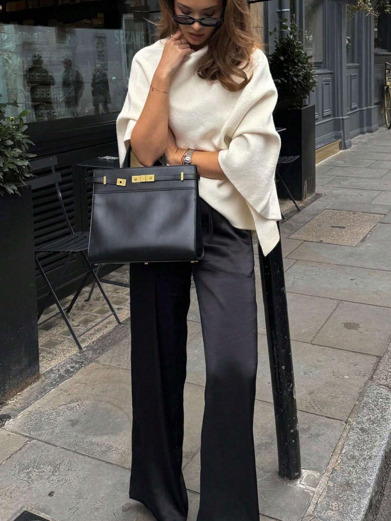 Women's Elegant Loose Solid Color Shawl, Fall & Winter Medium-Weight Knit Wrap, Stylish Versatile Accessory for Women