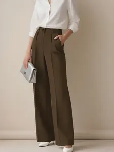 Women's High-Waisted Wide Leg Pants, Solid Color Fitted Trousers, Elegant Office Wear, Casual Straight Leg Jeans, All Seasons