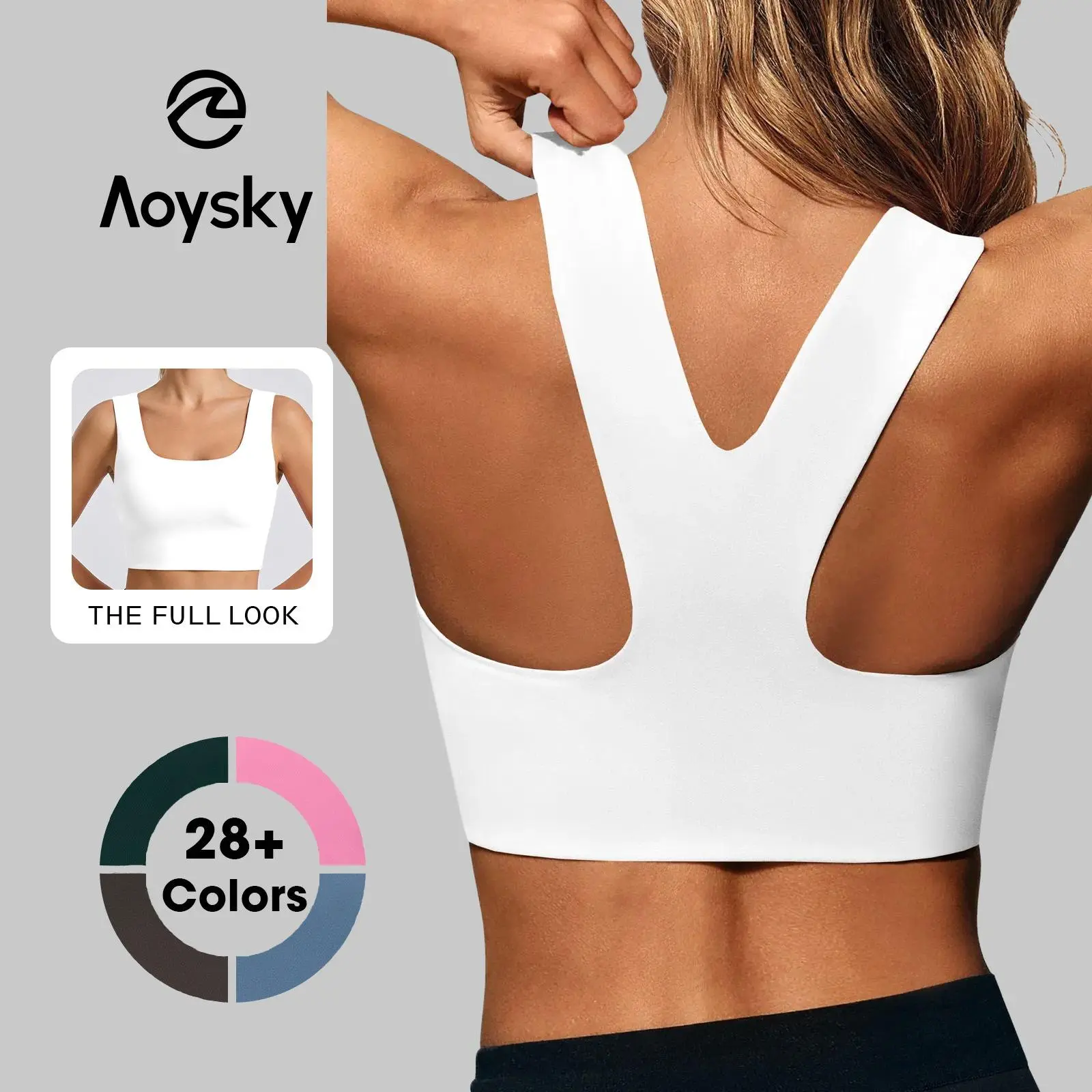 Aoysky Women's Longline Sports Bra - Buttery Soft Square Neck, Padded Removable Cups, Compressive Seamless Support, Athletic Crop Top for Yoga & Running Workouts, Cotton-Blend Feel, XS-XXL
