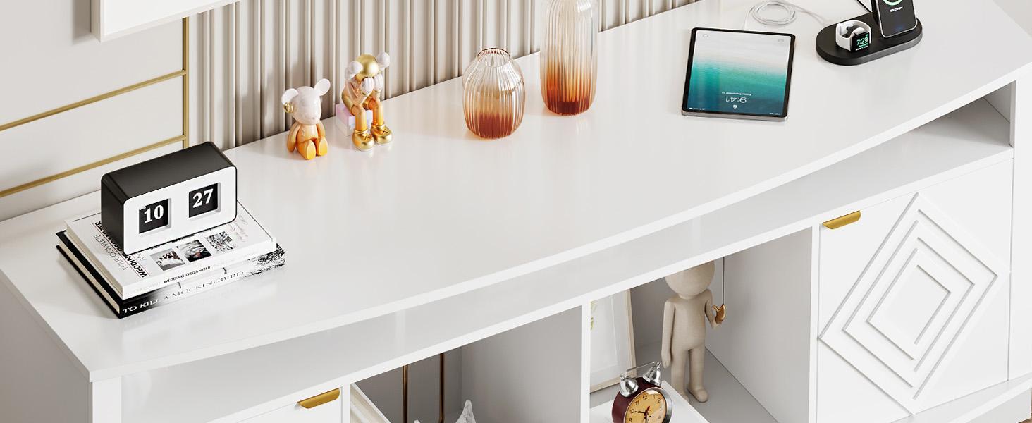 【SPOTLIGHT DAY】ONBRILL LED TV Stand for 80 Inch TV, 70 Inch Entertainment Center with Power Outlets, Modern TV Console Gaming Media Television Stands with Storage for Living Room, Bedroom, Gaming Room