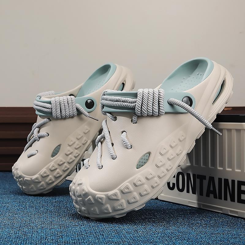 Light Oxygen Flow Cloud Holes Slippers, Eva Sole, Solid Pattern, Less Than Ankle Height, Fashionable All-Season Footwear