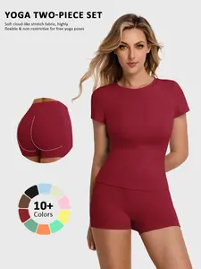 Women's Two-Piece Set, Simple Solid Color High-End Short Sleeve Top and Shorts, Quick-Dry Breathable Fabric, Yoga Fitness Running Outdoor Activities, Workout Sets, Activewear