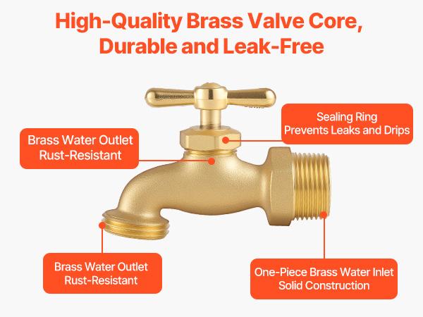 VEVOR Hose Bibb, 3/4 MIPx 3/4 MHT Connection, Multi-Turn Garden Valve, Heavy Duty Brass Hose Bib, Outdoor Water Faucet Spigot, Brass Plumbing Fitting, Compatible with Copper, Galvanized Pipes