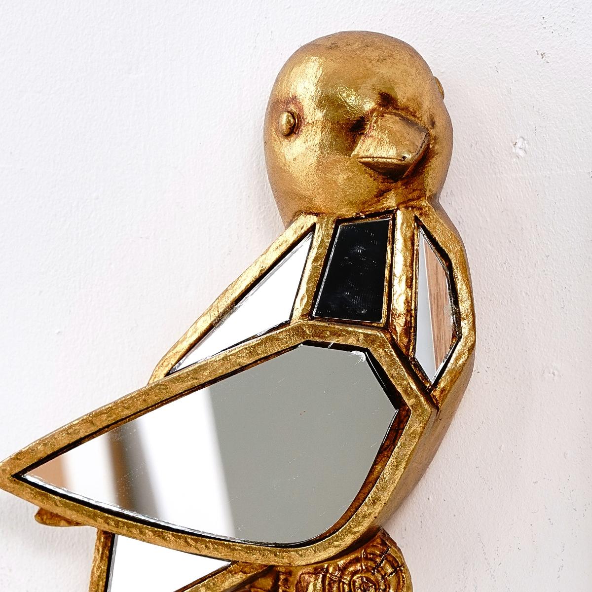 Creative Resin Gold Sparrow Wall Hanging, Mirror Embedded Design, Bird Lovers Collectible, Home Party Animal Museum Decor