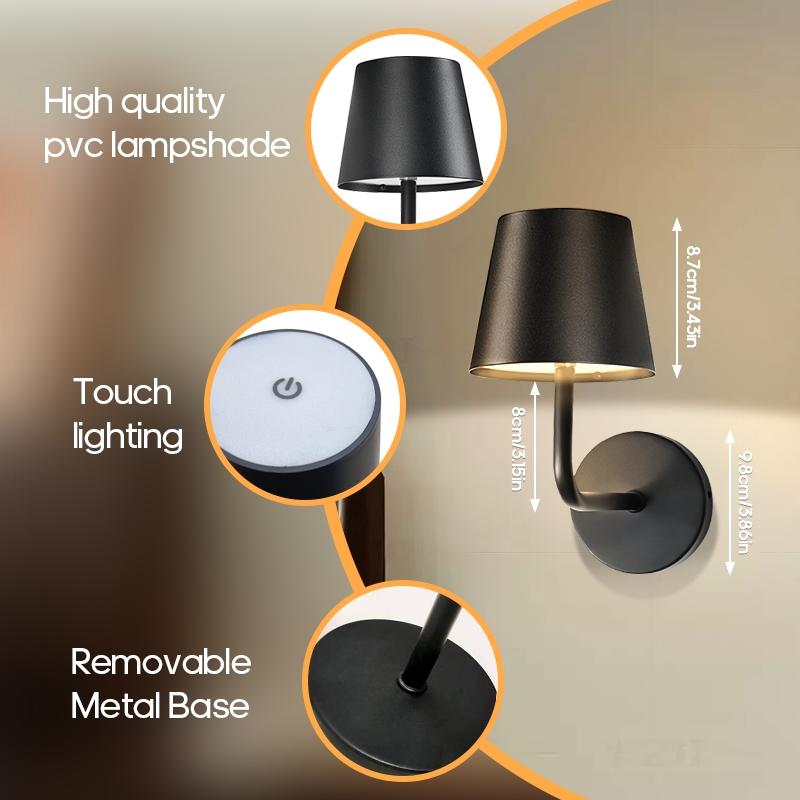LED Rechargeable 3 Color Temperature Wall Sconces Cordless with Remote Control Magnetic installation, Golden Black Color Cover, Ideal for Home, Office, Cafe Decor, Bedroom Lighting, Magnetic Decorative Lamp