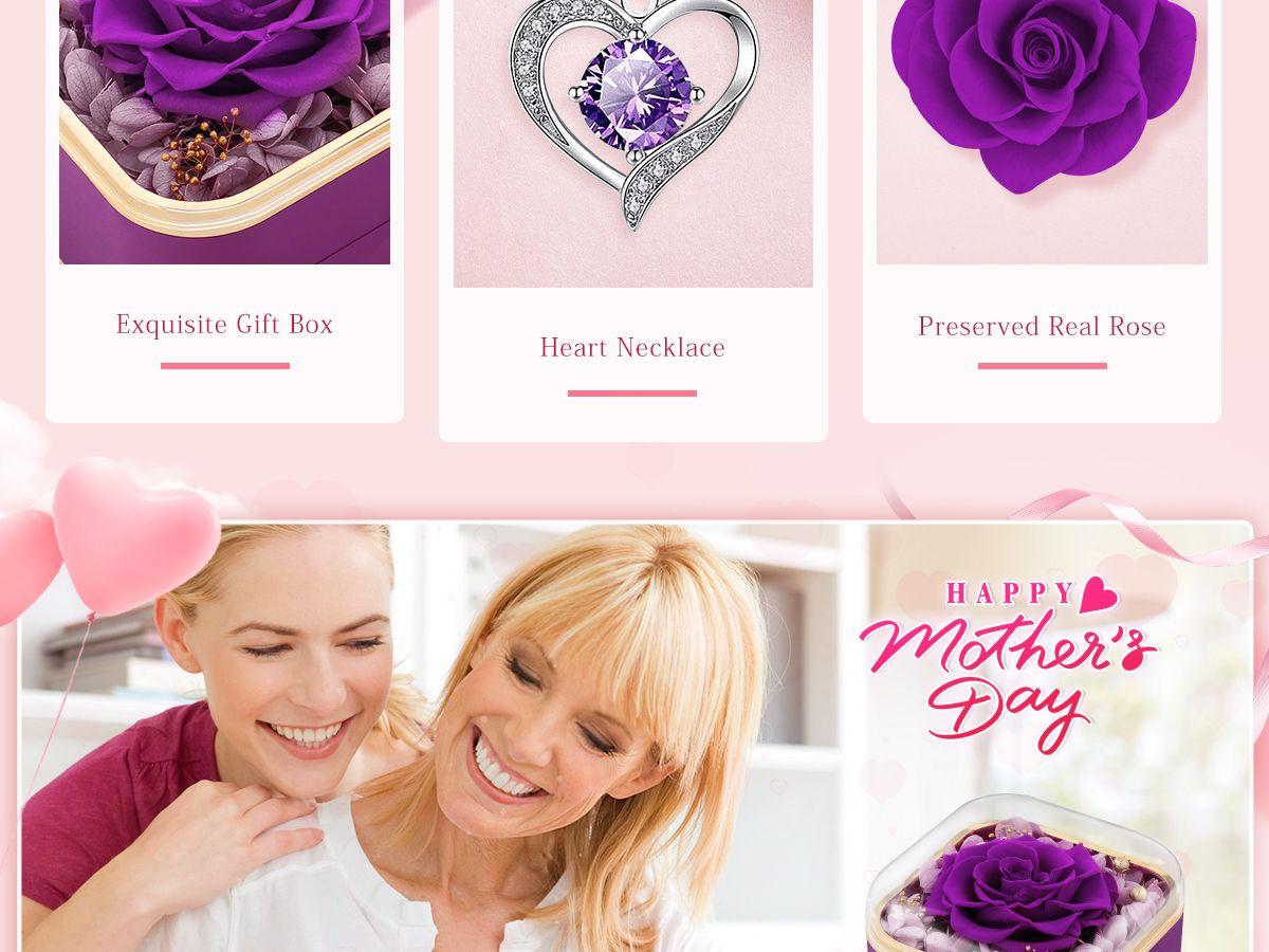 【Real Rose Box】DEEMEI Eternal Rosa Preserved Forever Pendant with Necklace Best Gift for Mom Wife GirlFriend Sister Her in Anniversary Mother's Day