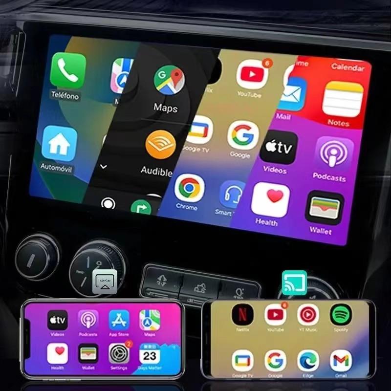 Upgrade 4-In-1 Carplay Wireless Adapter, Compatible with iPhone/android, Fast Connection, Hands-Free Call, Airplay, Mirror Link, Bluetooth-compatible 5.0