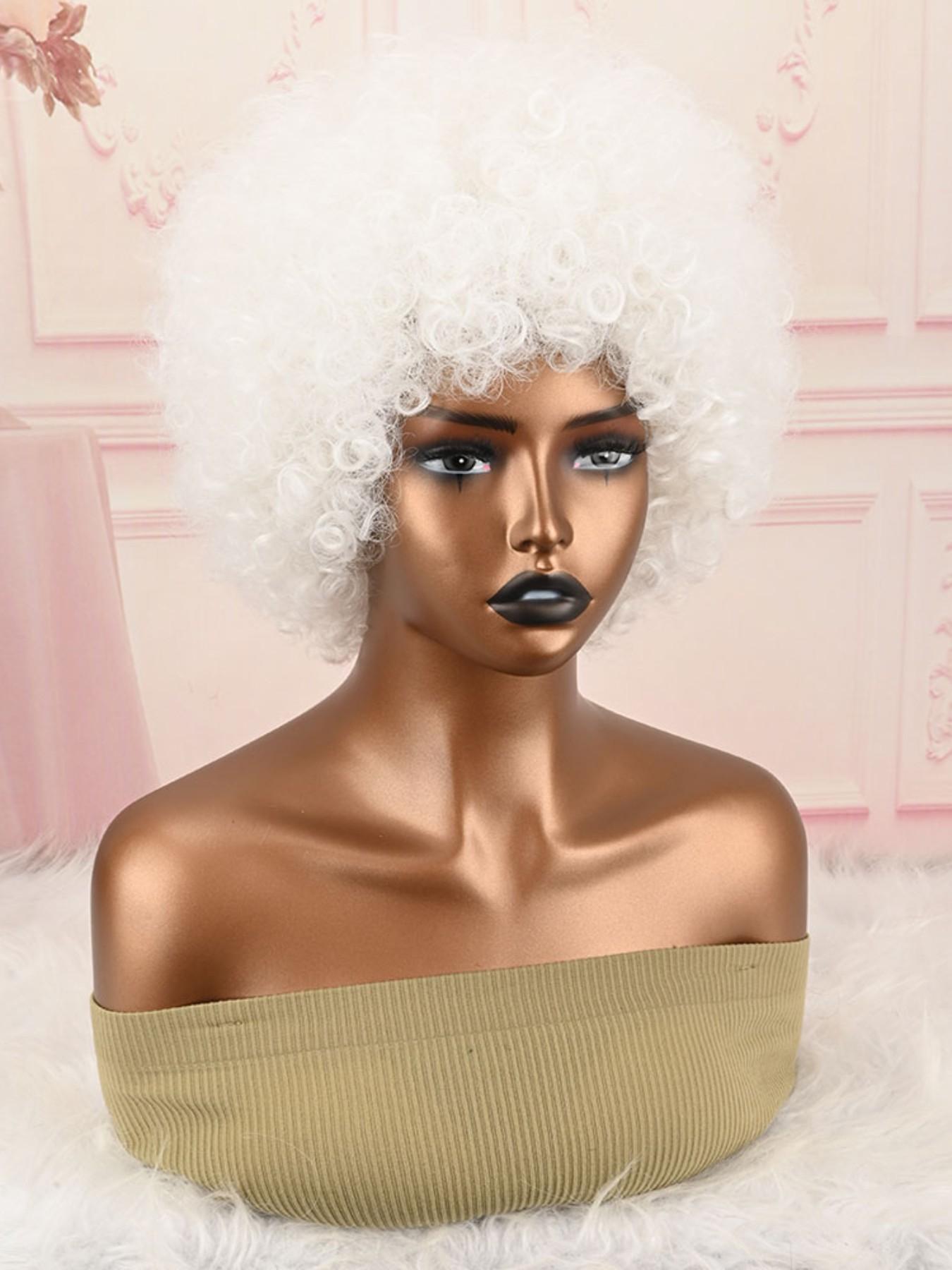 Afro Wigs for Black Women African Wigs 70s Afro Kinky Curly Huge Fluffy White Wig with Bangs Black Large and Soft Afro Wigs Natural Looking Synthetic Hair for Cosplay Halloween Daily and Party
