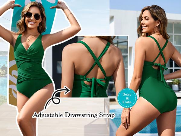UMIPUBO Womens Tummy Control Swimsuit One Piece Bathing Suit Front Cross Tie Back Slimming Ruched Push Up Padded Swimwear for Beachwear SwimWeek