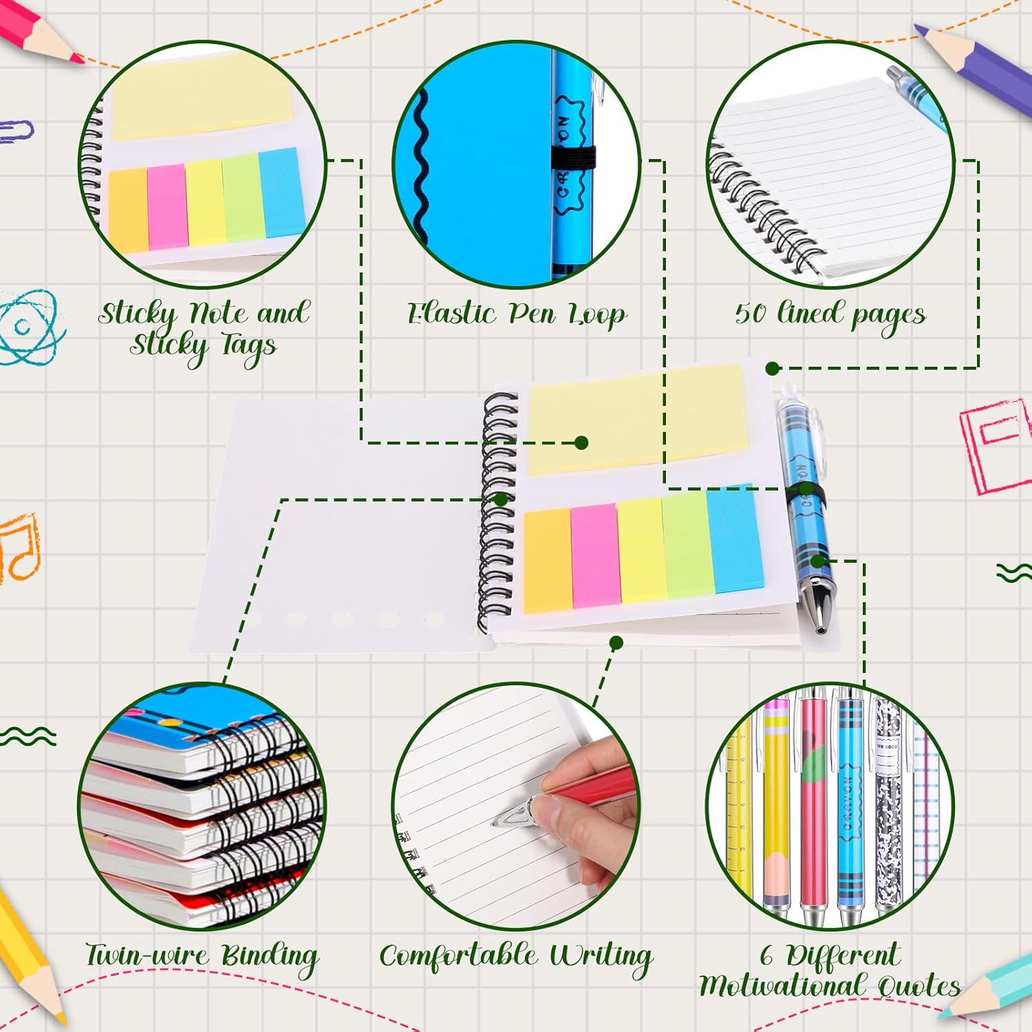 48 Sets Teacher Appreciation  Bulk Inspirational Spiral Notebook Journal Ballpoint Pens Thank You  from Students for School Office Graduation Women Employee Staff Supplies
