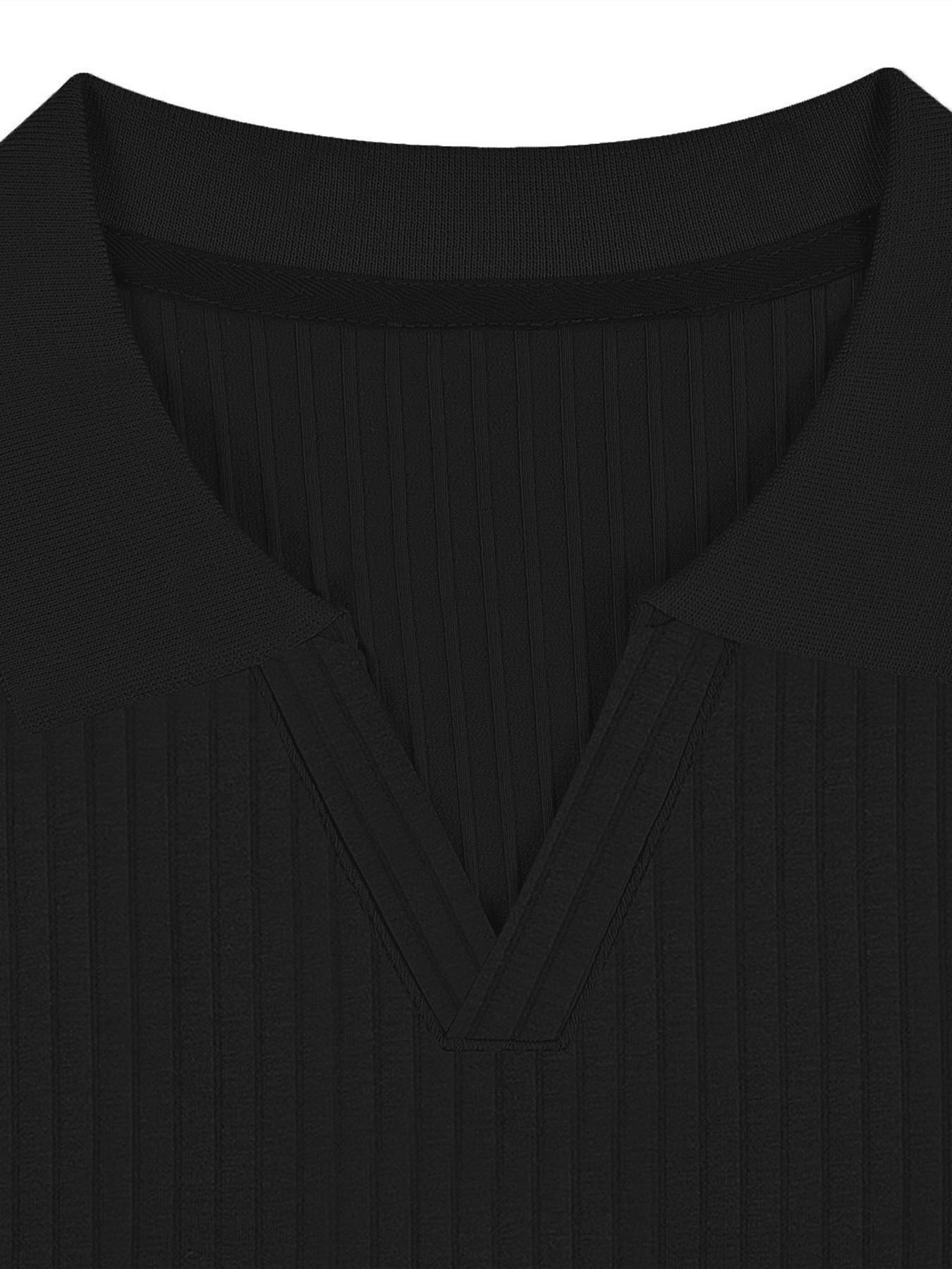 Men's Ribbed Knit V-Neck Polo Shirt, Casual Short Sleeve Top, Ideal for Golf, Office, Daily Wear, Comfortable and Stylish