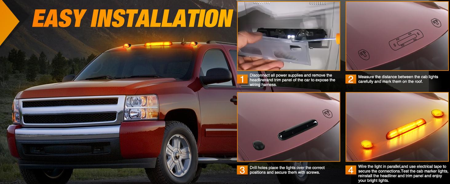 Nilight LED Cab Marker Lights 3 PCS Roof Running Light LED Smoke Lens Amber Cab Clearance Light Compatible with 2002-2007 Chevy Silverado GMC Sierra 1500 1500HD 2500 2500HD 3500