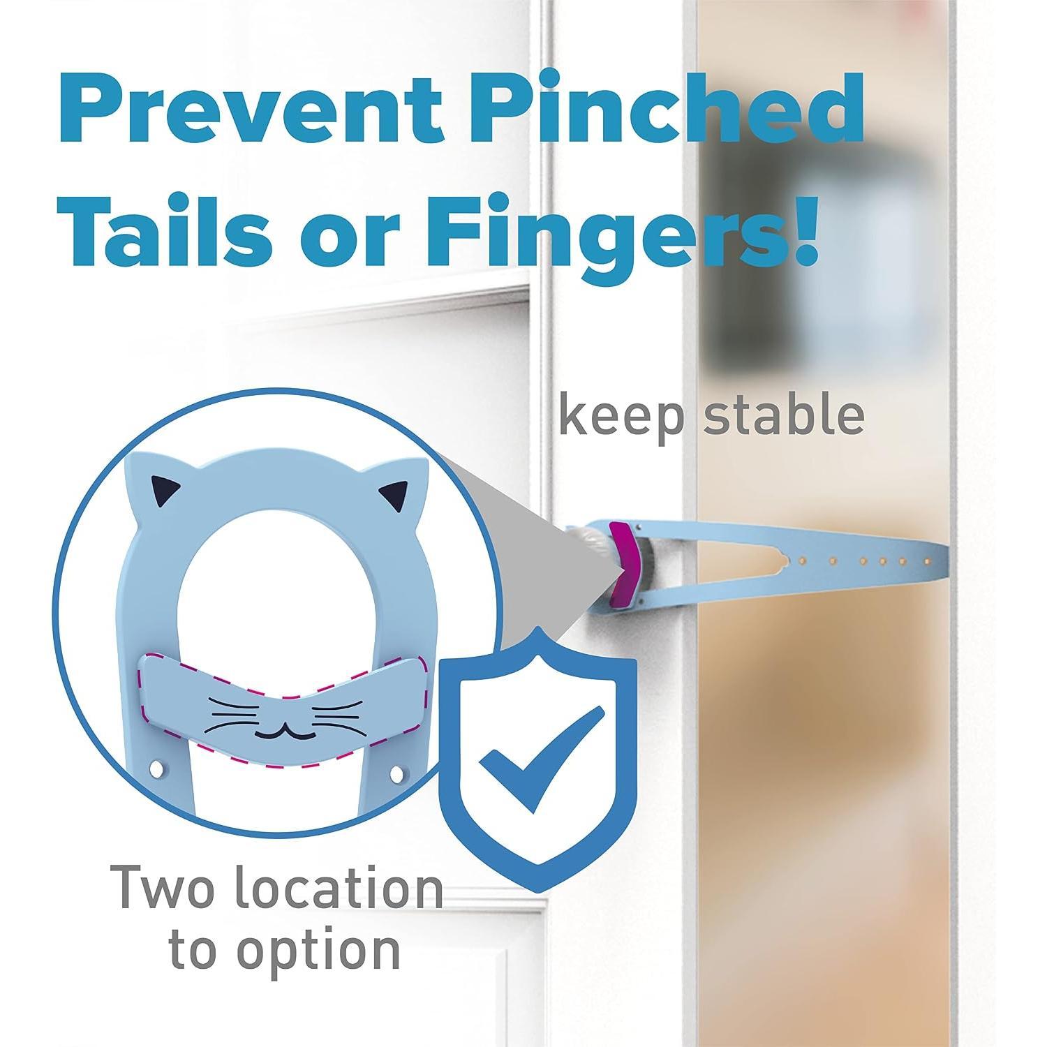 Door Latch with Stabilizer, 7 Sizes Adjustable  Door Holder Latch to Keep  Out of Litter Box, No-Drill Alternative of  Gates and Interior  Door, Blue, 1 Pack
