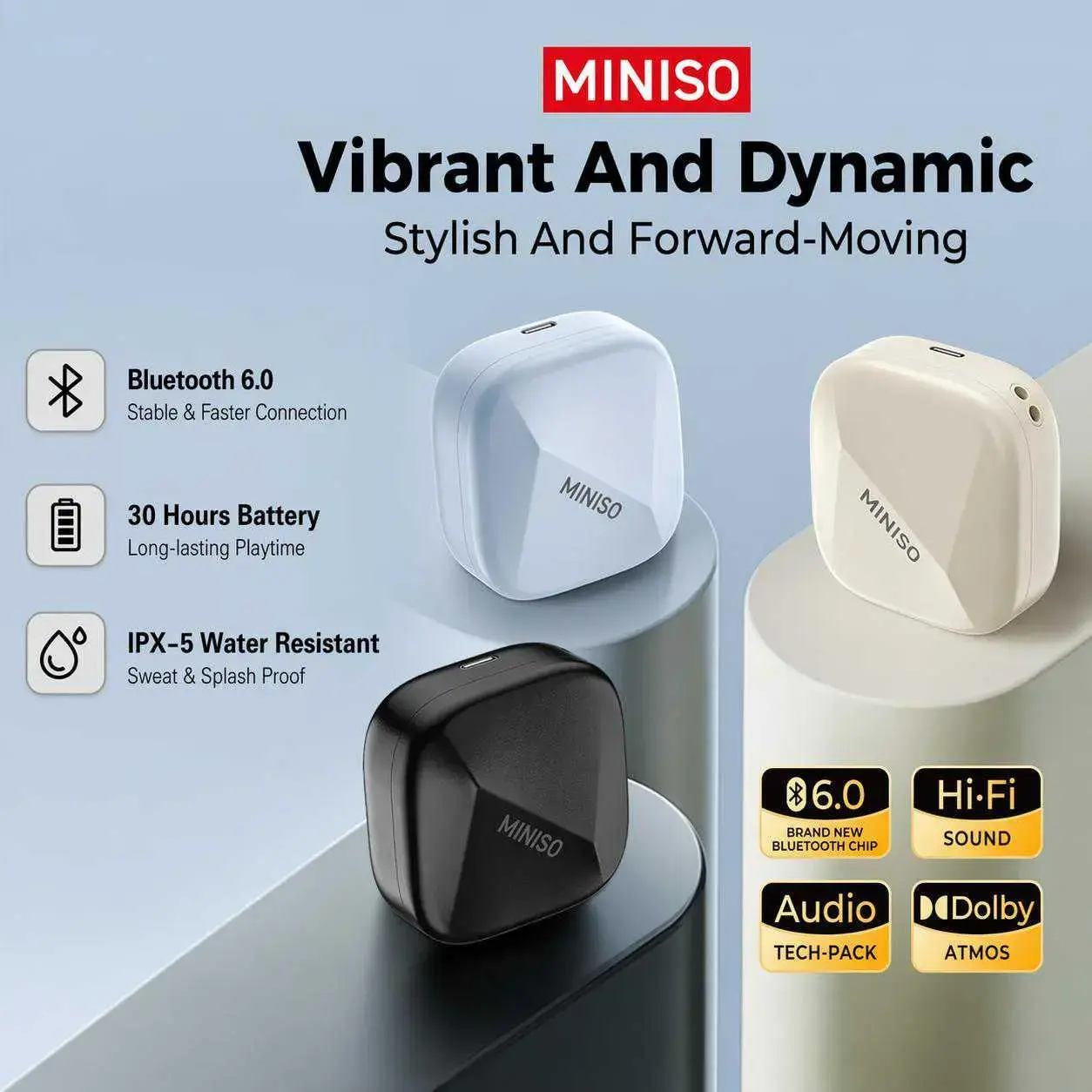 MINISO MS119 Wireless Translation Earbuds, Bluetooth 6.0, Real-Time Translation for 135 Languages via App, Natural Sound Quality, Audio, Mobile, 30-Hour Battery Life, for Business & Travel #GLOBAL PICKS