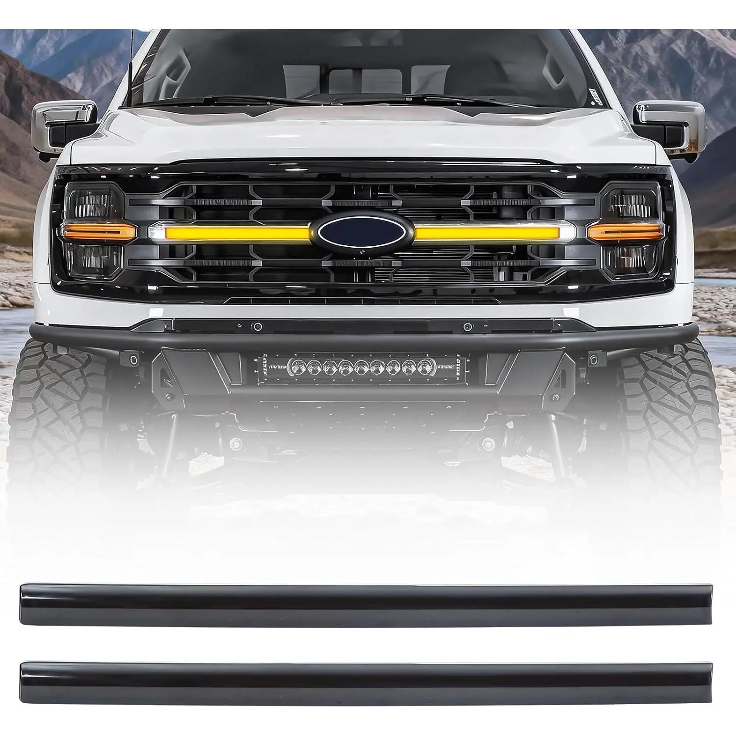 Smoked LED Grille Lights for 2024+ F150 XLT, Sequential Turn Signals, Sequential Light, Plug-and-Play Design, Weatherproof Auto Accessory