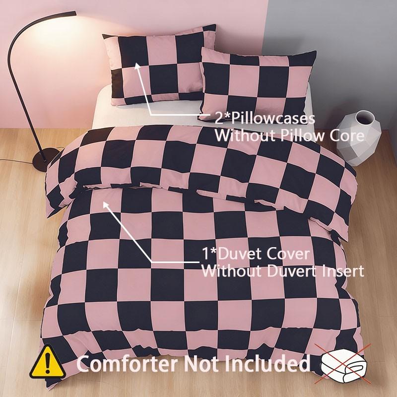 Modern minimalist pink & gray checkered geometric pattern bedding set, 3-piece set includes 1 duvet cover and 2 pillowcases, without inserts.Perfect decoration for the bedroom, soft and comfortable.