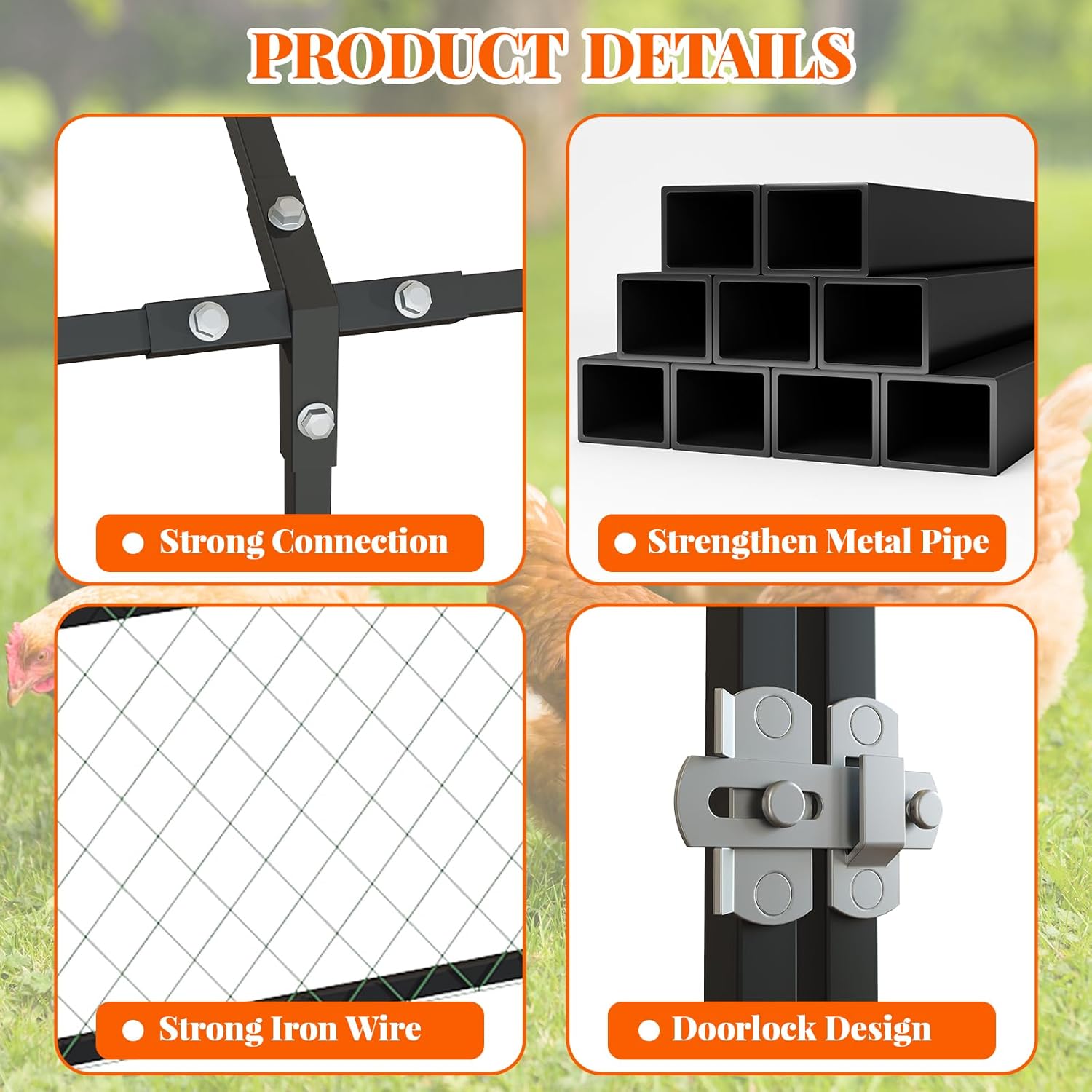 Large Metal Chicken Coop, Chicken Runs for Yard with Waterproof & Anti-UV Cover, Heavy Duty Hen House Poultry Cage for Outdoor Backyard Farm Use, 120x40x40 inch, Black