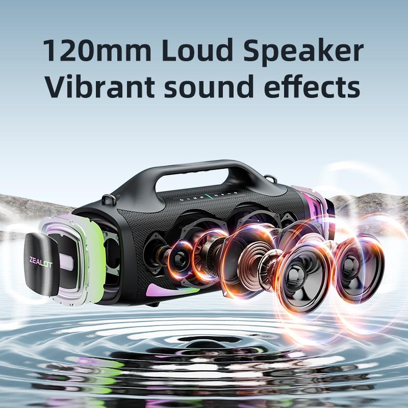 ZEALOT Portable Outdoor Speaker - 100W HIFI Bluetooth, IPX7 Waterproof, 24000mAh 48H Play, RGB Lights, EQ/TWS/PD Fast Charge, Perfect Gift for Gym/Pool.