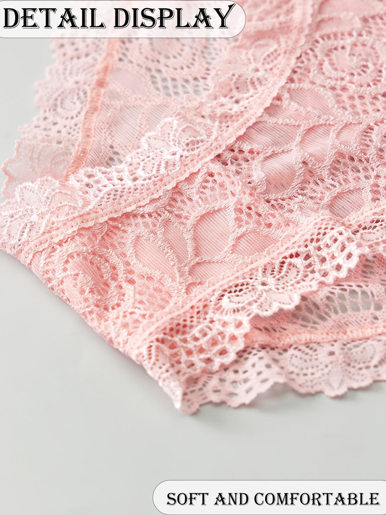 6-Pack Elegant Sexy Lace Floral Women's Briefs, Breathable Lightweight Comfort, Full Lace Semi-Transparent Design, Bow Decoration, All Seasons, Floral Lace Panties