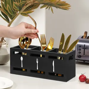 Wooden Silverware Storage Container, Small Black Kitchen Utensil Holder, Suitable for Countertop Spoon and Fork Rack, Cutlery Box, Suitable for Parties, Wooden Silverware Box, Kitchenware Cutlery Rack