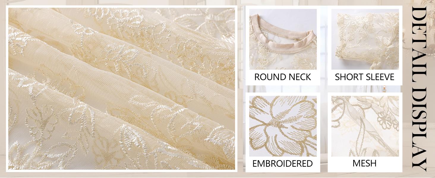 Yimoon Womens Lace Mesh Top Short Sleeve Floral Embroidered Sheer Blouse Sexy See Through Lace Layering Shirts