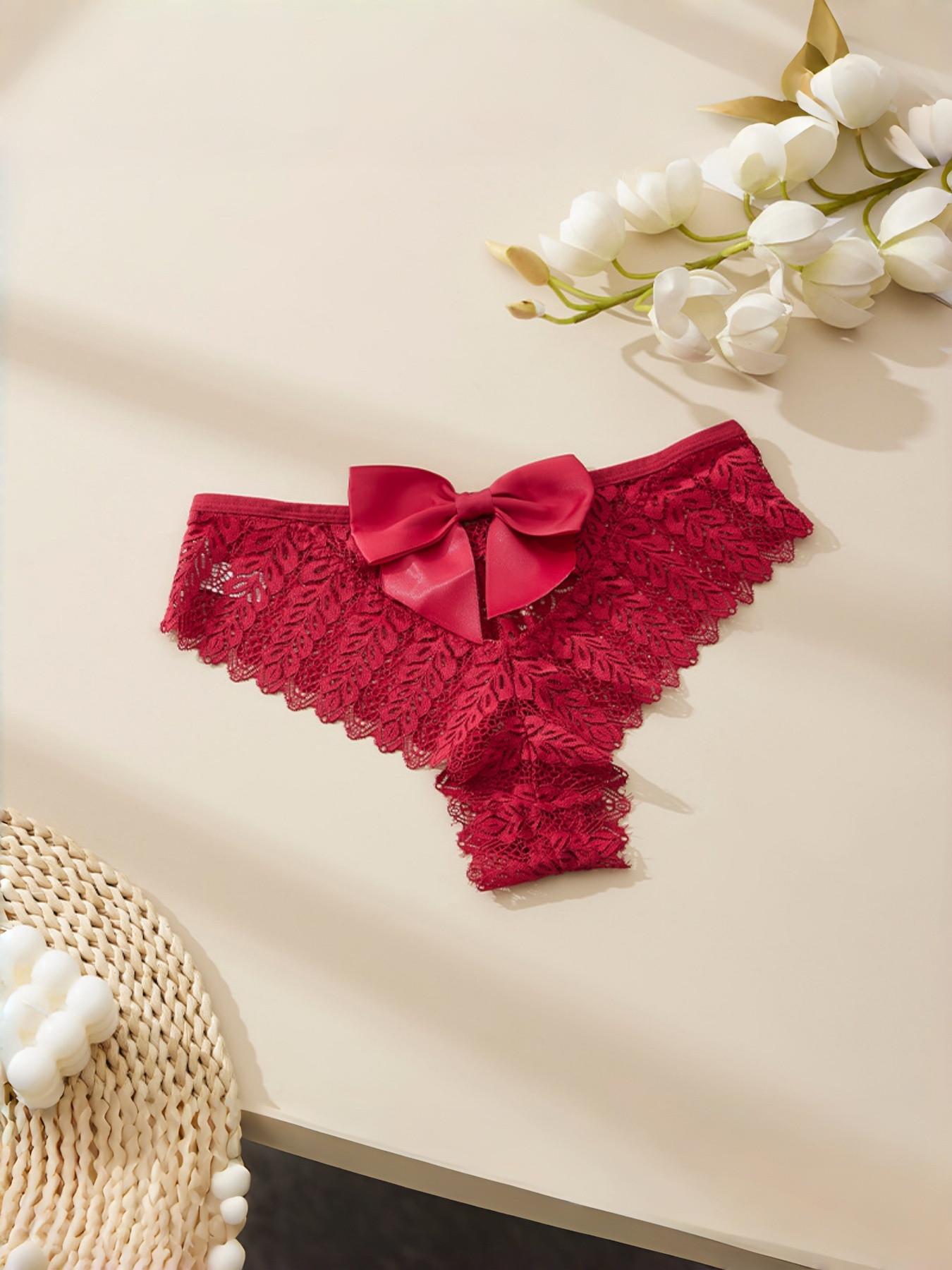 5-Pack Women's Underwear, Sexy Bow Design, Peach Butt Soft Lace Breathable Mesh, Comfortable Mid-Waist Triangle Panties, Valentine's Day Gift