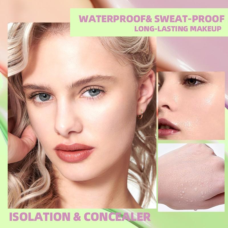 2-Pack Tricolor Protective Primer, Brightening Oil-Control Moisturizer, SPF 50, Waterproof Sweatproof, 3-In-1 Color Corrector Makeup Base