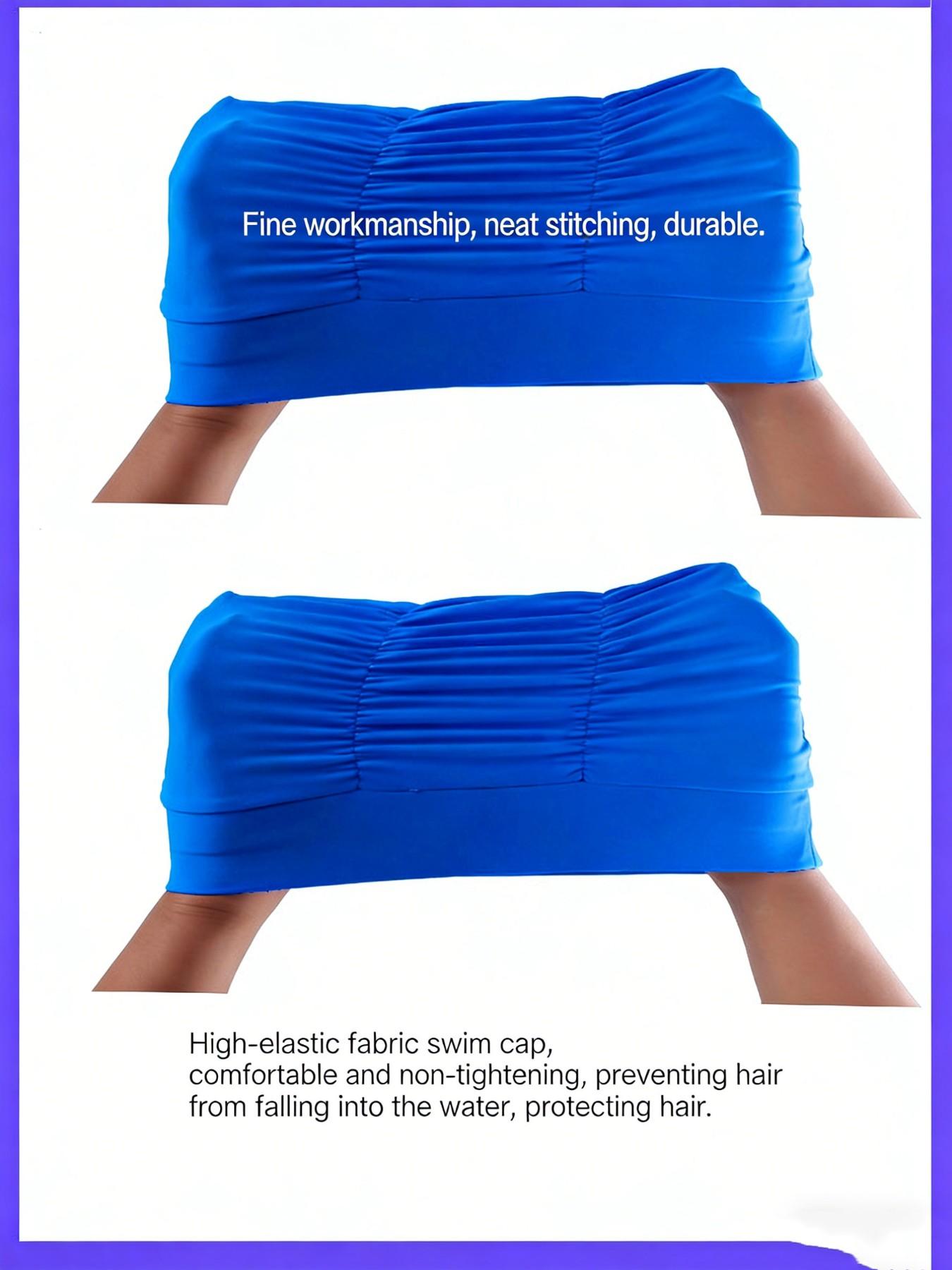 Comfortable Non-Pressing Large Size Long Hair Wrinkle Swim Cap, Solid Color Fabric Swim Cap for Women, Nylon Material Swim Hat