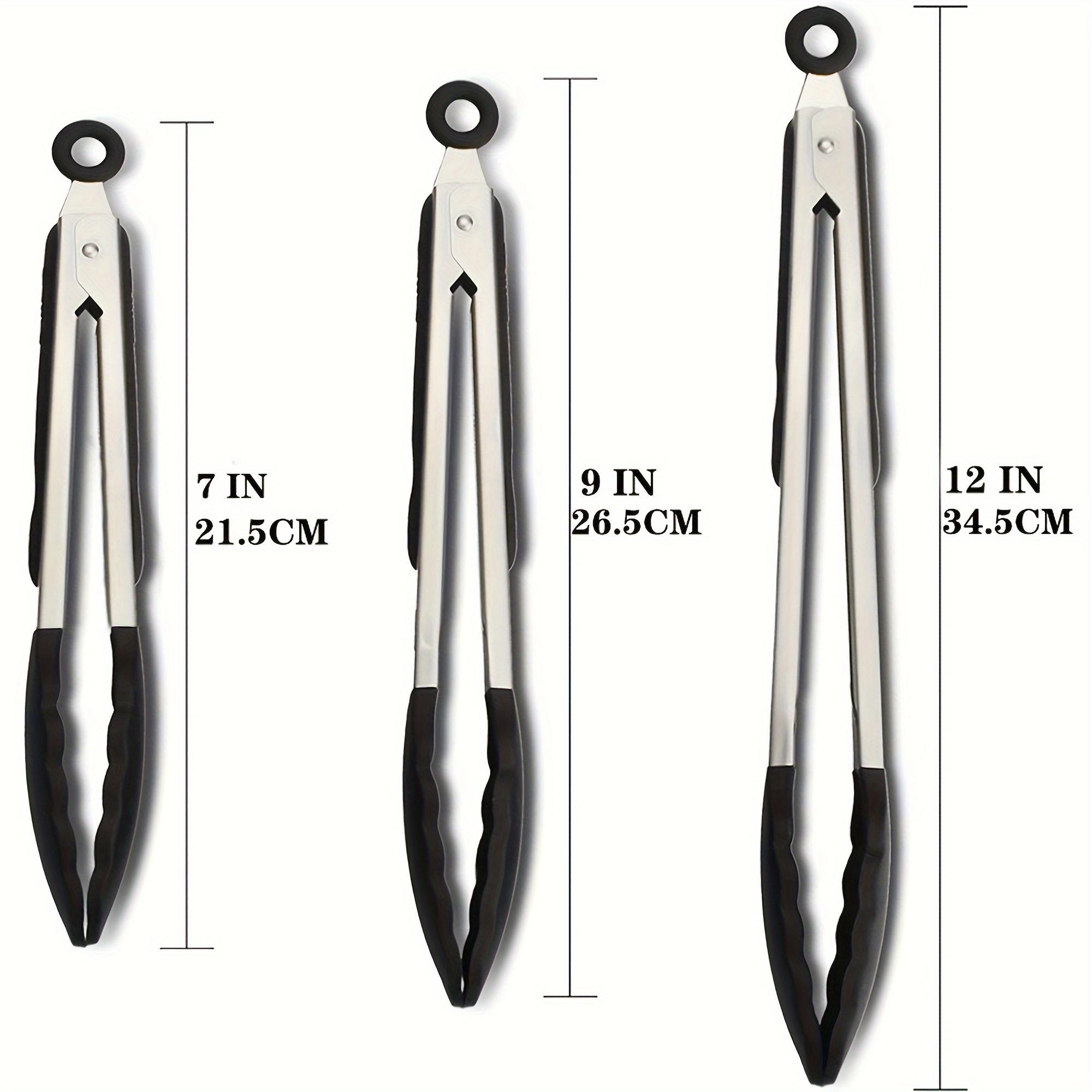 1PC Tongs For Cooking, Kitchen Tongs With Silicone Tips, High Heat Resistant Locking Tongs, Heavy Duty, Great Grips, 7, 9, 12 Inches, Black