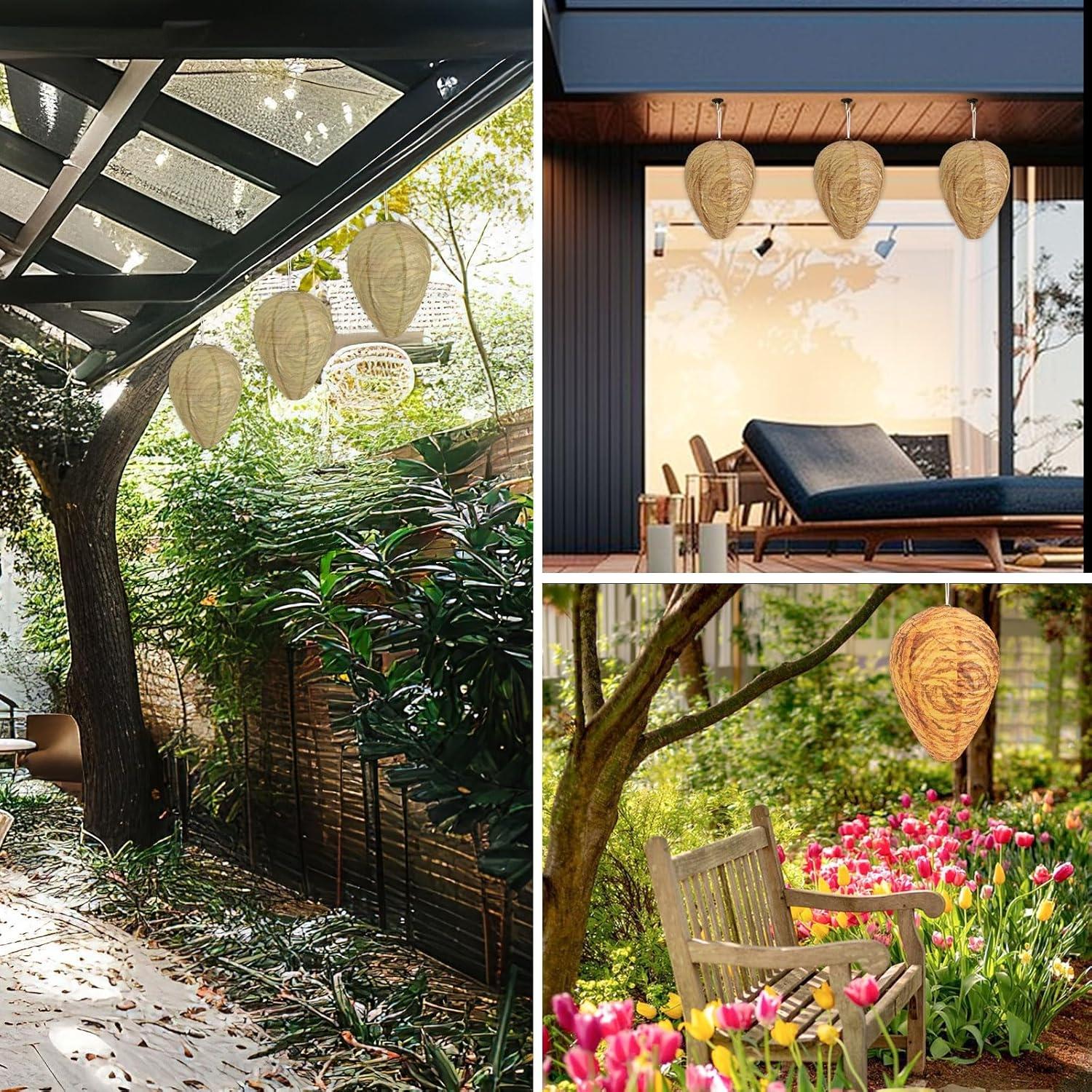 12 Pack Paper Wasp Nest Decoy, Hanging Wasp Nest, Stay Away From Wasps Hornets Jackets, Dark, Pest Control Solution