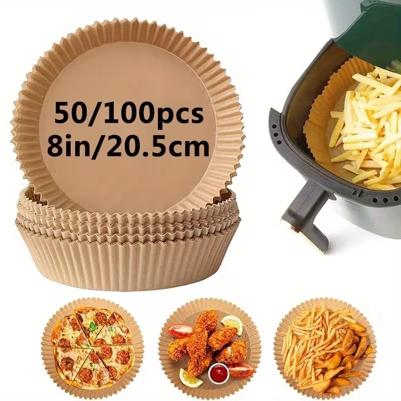 100pcs Non-Stick Air Fryer Paper Liners, Heat Resistant, Oil-Proof, with Flange, for Oven Microwave Grill, Easy Cleaning