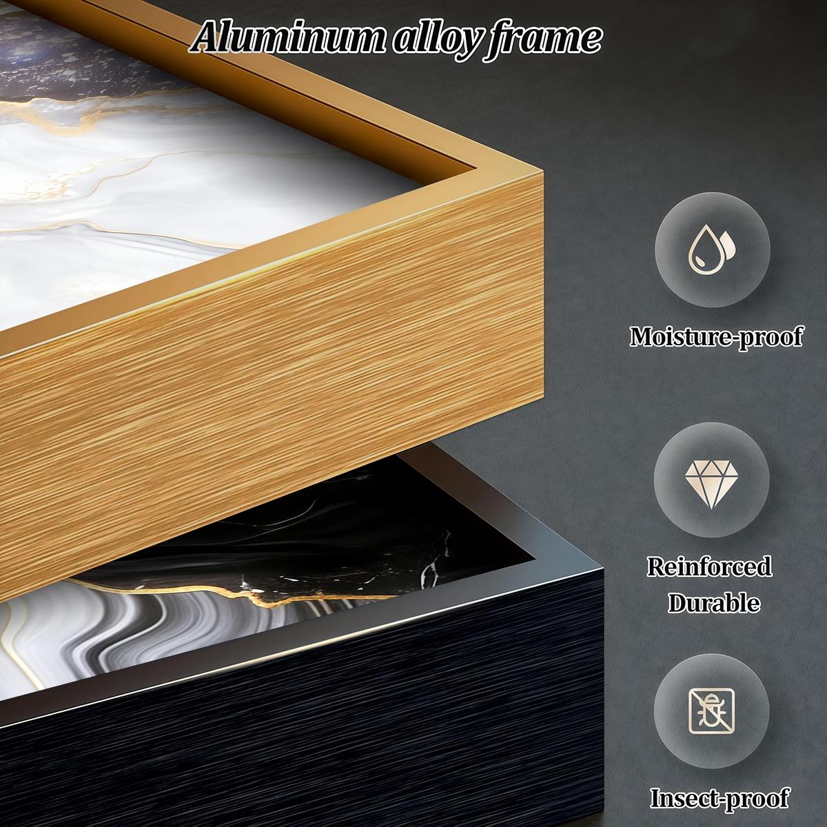 3 Counts Aluminum Alloy Framed Painting, Black White Gold Abstract Marble Art Pictures, Home Decoration For Living Room, Bedroom, Office, Restaurant, Hallway Wall Decor, Odorless Print Artwork, Luxury Perfect Gift For Friends And Family