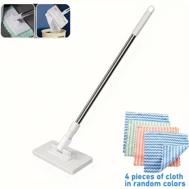 Hand-Free Automatic Mop + 4 Replacement Pads, Floor Cleaning Tool, Heavy-Duty Abs Structure, Space-Saving Design, Compatible with Standard Cleaning Cloths