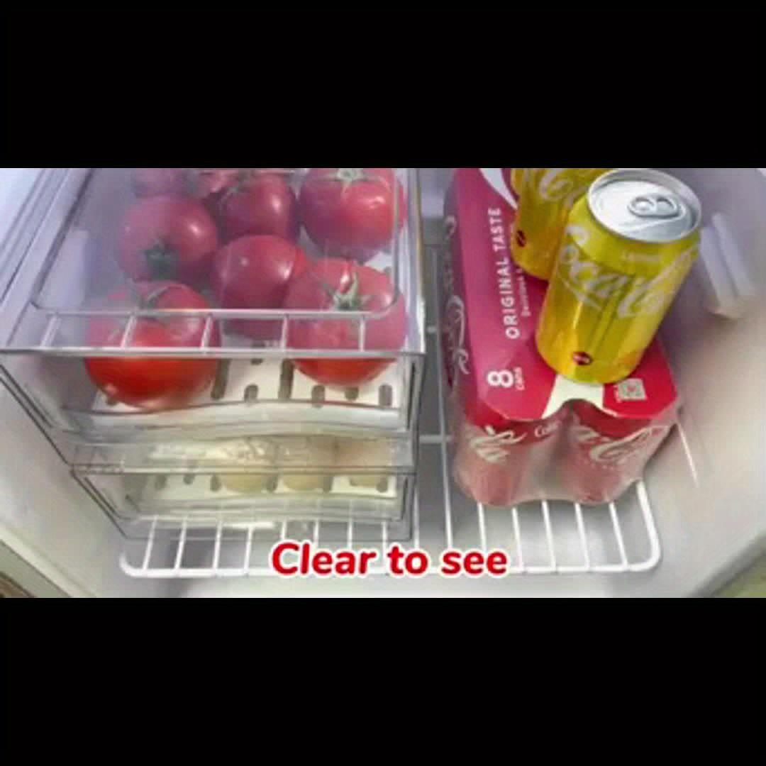 Transparent Rectangular Plastic Storage Box, Stackable Drainage Food Container, Kitchen Refrigerator Organizer, Drawer Style, Fridge Organizer