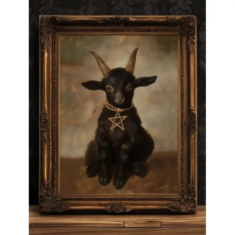 Gothic Baby Black Phillip Wall Art, Satanic Baphomet Poster, Witchcraft Aesthetic Painting, Dark Horror Witchy Home Decor, Chibi Goat Print UNFRAMED waterproof canvas wall art exquisite poster  bedroom dorm gaming room office classic print unique wall