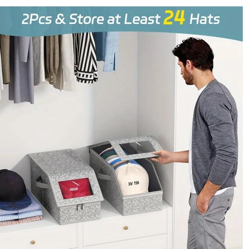 Hat Storage Box Foldable Zipper Baseball Cap Storage Box Wardrobe Storage Boxes Storage Non-woven Dustproof Storage Box